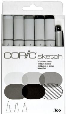 Copic Sketch Sketching Grays 6pc Markers Multiliner Alcohol Art Set NEW